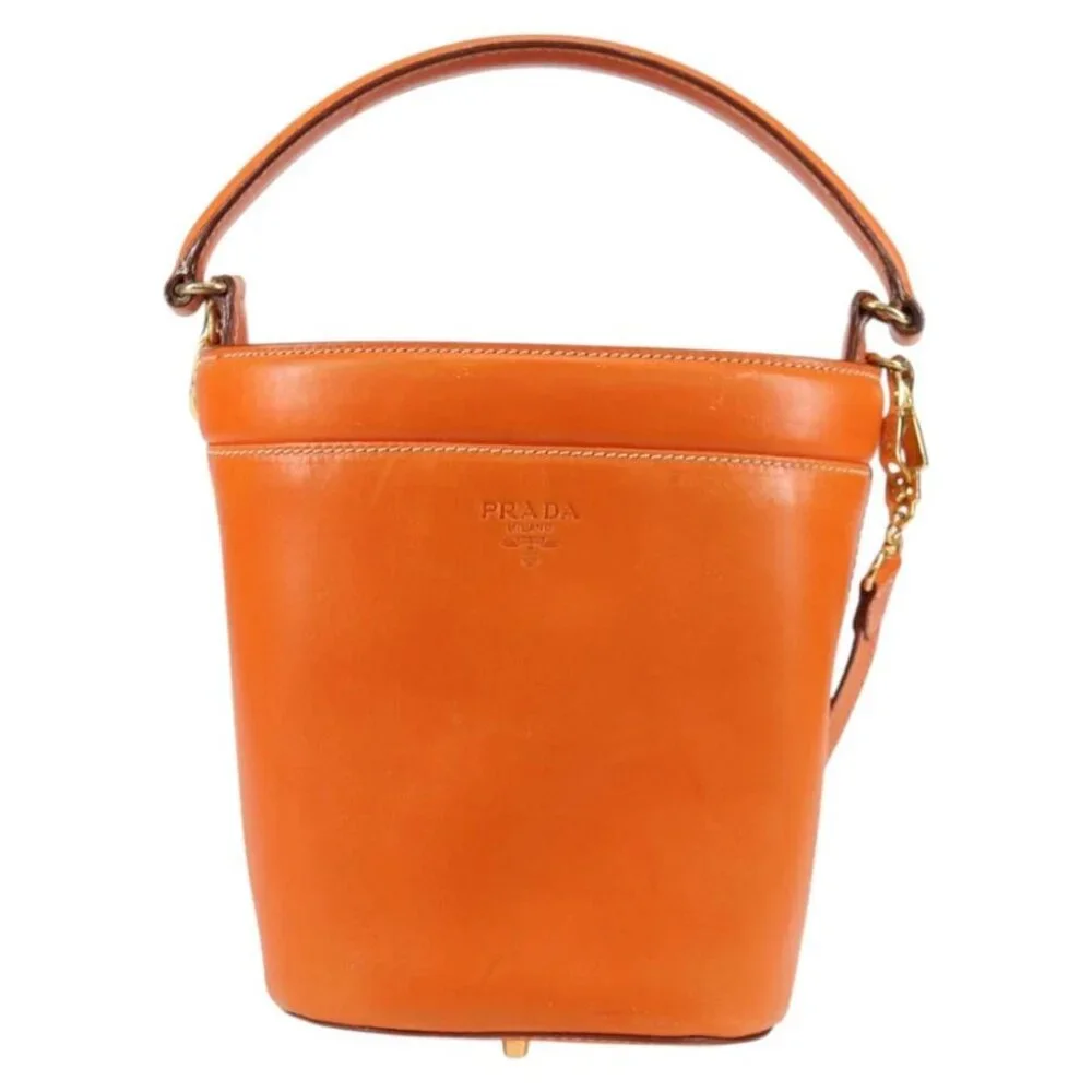 PRADA Shoulder Bag Leather 2way Orange Gold - Picture 2 of 15